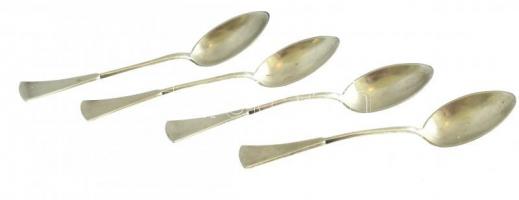 Ezüst(Ag) angol vágott fazonú mokkás kanál, jelzett, 4 db, h: 10,5 cm, nettó: 49 g