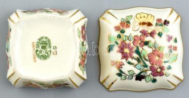 Zsolnay virág mintás porcelán bonbonier, kézzel festett, jelzett, apró kopásokkal, 8x8x5cm