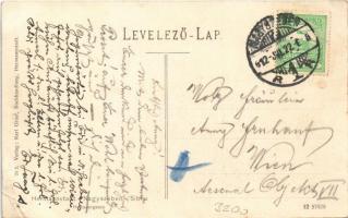 1912 Nagyszeben, Hermannstadt, Sibiu; Disznódi utca, villamos, illatszertár, üzlet, Három Tölgy sörö...