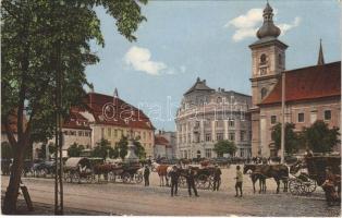 1912 Nagyszeben, Hermannstadt, Sibiu; tér, lovaskocsik. Karl Graef / Grosser Ring / square, horse carts (EK)