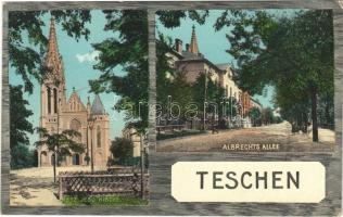 Cesky Tesín, Teschen; Herz Jesu Kirche, Albrechts Allee / church, street (Rb)