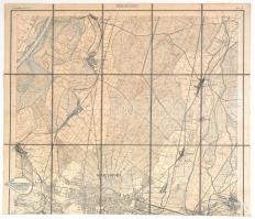 cca 1890 Karlsruhe és környéke vászon térkép / map on canvas 55x49 cm
