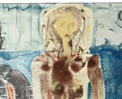 Misch Ádám (1935-1995): Lányok (cím nélkül), 1960-65 körül. Tűzzománc, fémlemez, jelzett, 22x15 cm