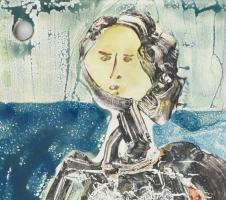 Misch Ádám (1935-1995): Lányok (cím nélkül), 1960-65 körül. Tűzzománc, fémlemez, jelzett, 22x15 cm