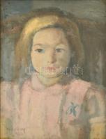Szilvásy Margit (1898 -1977): Kislány portréja, 1966. Olaj, farost, jelzett, üvegezett fa keretben, 49,5×34 cm