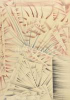 Ruzicskay jelzéssel: Absztrakt kompozíció. Színes ceruza, papír. Üvegezett fa keretben. 70×50 cm