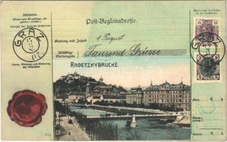 1908 Graz, Radetzky Brücke / bridge. Post-Begleitadresse montage (Rb)
