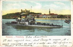 1904 Pozsony, Pressburg, Bratislava; SMS Szamos a Császári és Királyi Haditengerészet monitorja. Dunaflottilla / K.u.K. Kriegsmarine Donauflottille. Bediene dich allein / SMS Szamos Austro-Hungarian Navy river guard monitor (EK)