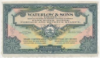 Nagy-Britannia ~1900. "Waterlow & Sons Limited" bankjegy, postai bélyeg, részvény véső...