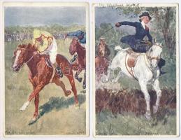 8 db RÉGI sport motívum képeslap: lóverseny, lovaglás; Ludwig Koch szignóval / 8 pre-1945 sport moti...