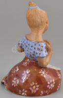 Mészáros Géza (1918-1987): Leány békával. Mázas kerámia. Kézzel festett, jelzés nélkül, apró kopássa...