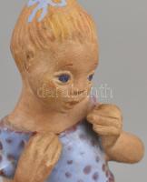 Mészáros Géza (1918-1987): Leány békával. Mázas kerámia. Kézzel festett, jelzés nélkül, apró kopássa...