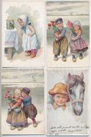 4 db RÉGI művész képeslap: gyerekek, K. Feiertag szignóval / 4 pre-1945 art postcards: children, signed by K. Feiertag (B.K.W.I.)