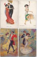 4 db RÉGI hölgy művészlap: tánc / 4 pre-1945 lady art postcards: dance