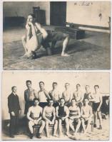 1920 Békéscsaba - 2 db régi fotólap birkózókról (hátoldalon nevekkel); Róna Károly fényképész / 2 pre-1945 photo postcards of Hungarian wrestlers (names on the backsides)