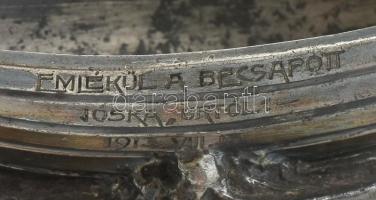 Csónak alakú ón fogvájótartó, Felirat: Emlékül a becsapott Jóska "Úrtól". - 1913,VII,13. K...