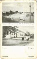 1925 Gombos, Bogojevo; községháza, az 1924-es árvízben elöntött kendergyár / town hall, hemp factory in the flood (kopott sarkak / worn corners)