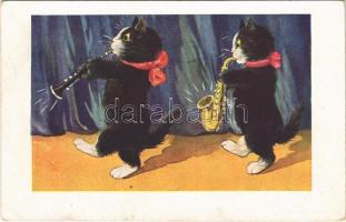 1928 Musician cats with saxophone and clarinet. A.R. & Co. i. B. 1451-1. (Rb)