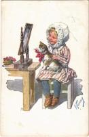 1918 Girl with cat and mirror. B.K.W.I. 153-3. s: K. Feiertag (EK)