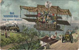 1915 Hoch Österreich-Ungarn! Sieg unsern Waffen! / WWI Austro-Hungarian K.u.K. military art postcard, patriotic propaganda with soldiers in aircraft. L&P 5141. (fa)