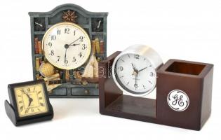 3 db óra: General Electric asztali tartós reklám óra + Zarja hordozható vekker, német dísz óra (nem műk)