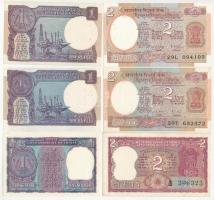 India 6db-os (5xklf) bankjegytétel T:II hajtatlan, tűly. India 6pcs (5xdiff) banknote lot C:XF unfolded, pin holes