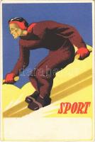 Síelő, téli sport. B. NyV. 1. ózdi t. 1928 / Skier, winter sport art postcard (r)