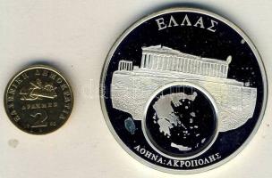 Görögország 1992. "Európai valuták-Akropolisz" dekoratív Ag emlékérem 51g, benne aranyozott 2Dr T:PP