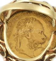 14K Arany (Au) Gyűrű, benne Ausztria 1915. Dukát Au "Ferenc József" utánveret foglalattal....