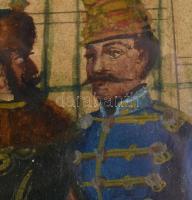 Kubányi Lajos jelzéssel: Hintó és huszár. Vegyes technika, papír. Üvegezett fa keretben. 50×62,5 cm