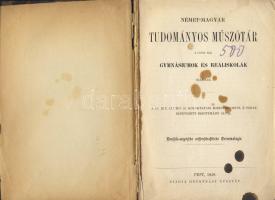 1858 Német-Magyar Tudományos műszótár Heckenast Gusztáv kiadásában, levált borítóval