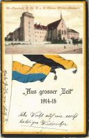 1916 Wiener Neustadt, K.u.k. Theres. Militär-Akademie, Aus grosser Zeit 1914-15 / military academy. Art Nouveau flags (EK)