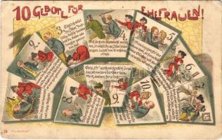 10 Gebote für Ehefrauen! / 10 commandments for wives Marriage humour. litho (EB)