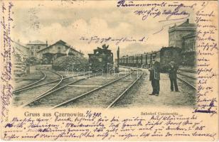 1900 Chernivtsi, Czernowitz, Cernauti, Csernyivci (Bukovina); Bahnhof / railway station, trains