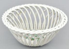 Herendi zöld virágmintás fonott kosaras tálka, ragasztott, jelzett, d: 11 cm