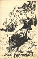 1917 Mir, vom Jagd-Kommando! / WWI Austro-Hungarian K.u.K. military art postcard, humour, support fund. Deutschmeister Witwen- und Waisen-Stiftung (Aktion im Felde) Nr. 41. s: Rud. Kristen (EK)