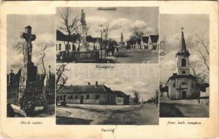 1941 Sarród, Hősök szobra, emlékmű, utca, Községháza, Római katolikus templom (EB)