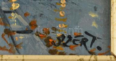 Szert Károly (1955-): Estefelé. Olaj, farost, jelzett. Dekoratív fa keretben, 24×32 cm