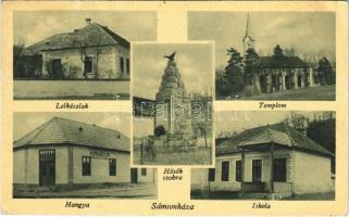 1948 Sámsonháza, lelkészlak, templom, Hősök szobra, emlékmű, iskola, Hangya szövetkezet üzlete és saját kiadása (EK)