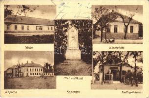 Soponya, Iskola, Községháza, Kápolna, Hősi emlékmű, Matlag üzletház (fa)