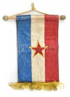 Hímzett selyem jugoszláv zászló 27x21 cm