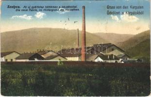 1916 Szolyva, Svalava, Svaljava, Szvaljava, Svaliava; Új gyártelep háttérben a Kárpátokkal / new factory plant (EK)