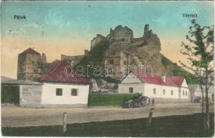 Fülek, Filakovo; várrom, utca, automobil. Vasúti levelezőlapárusítás 7531. / castle ruin, street, automobile