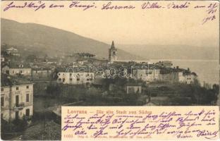 1904 Lovran, Lovrana; Die alte Stadt von Süden, Villa (fl)