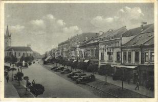 Eperjes, Presov; Masaryk utca, automobilok, Tátra Bank, üzletek / Masaryková ul. / street, bank, shops