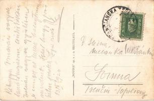 1926 Nagyszombat, Tyrnau, Trnava; Stefáník utca, Várostorony, gyógyszertár, Jan Korecsek, Mobiloil /...