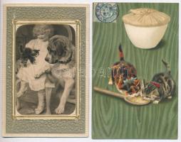 8 db RÉGI motívum képeslap: macskák, közte néhány litho / 8 pre-1945 motive postcards: cats, includi...