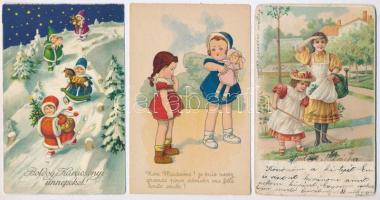 7 db RÉGI motívum képeslap: gyerekek, üdvözlőlapok, litho / 7 pre-1945 motive postcards: children, greeting cards, litho
