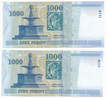2000. 1000Ft (2x, sorszámkövetők "DB 3088196 - DB 3088197" "Millennium") T:I,I- ...