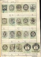 1868-1946 200 db magyar okmánybélyeg cserefüzetben, kiadások szerint feldolgozva